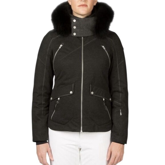 SPYDER Amour Real Fox Fur Black Coat SKI Winter Jacket Hood Y2K Size 4 XS Rare